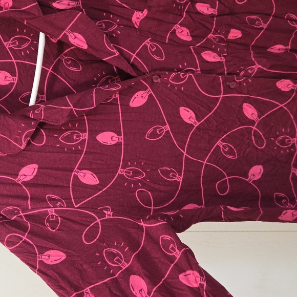 Nwt Jenni Women's Long Sleeve Dress in Burgundy and Pink Pajama Shirt - Picture 3 of 4